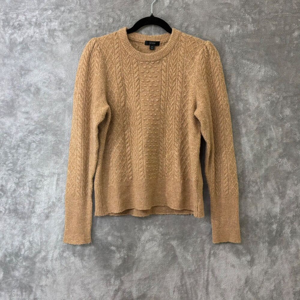 J. Crew Cable Knit Sweater Women's Size M Alpaca Wool Blend Camel Brown